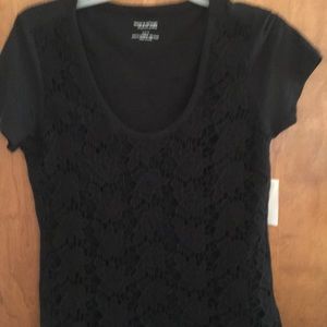 Andrea Jovine Workshop Black Lace Front Top Size M Tee Shirt NWT